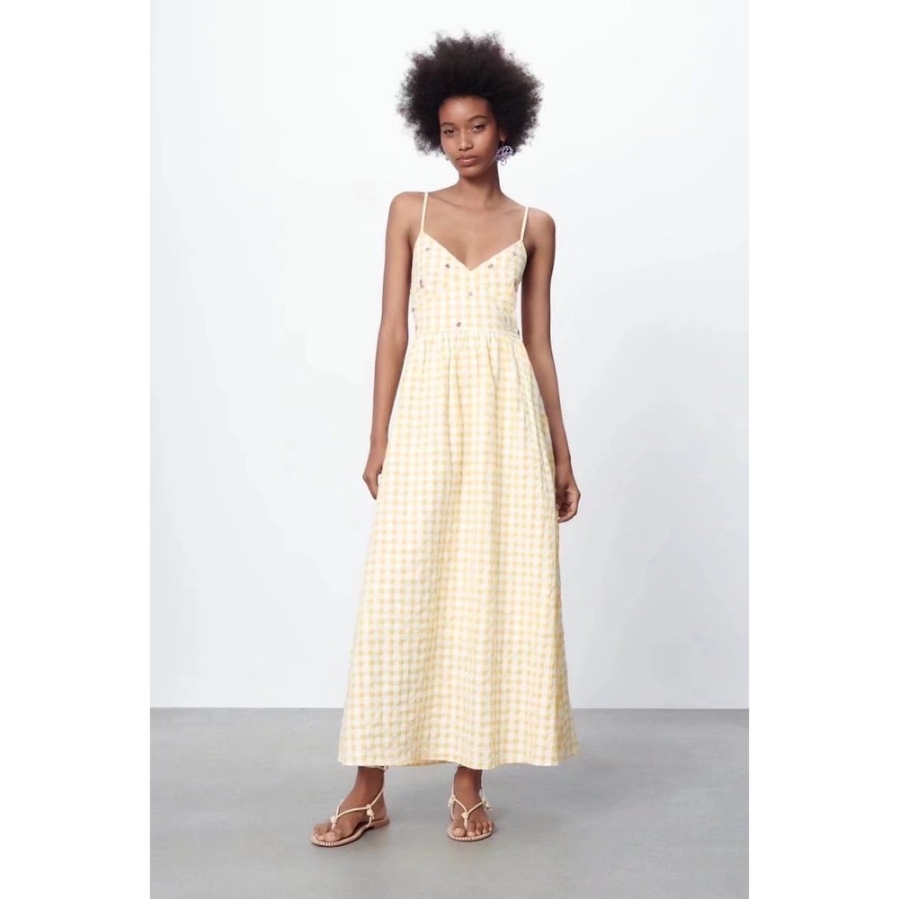 Women's Maxi Dress Floral Embroidery Backless Sleeveless Plaid